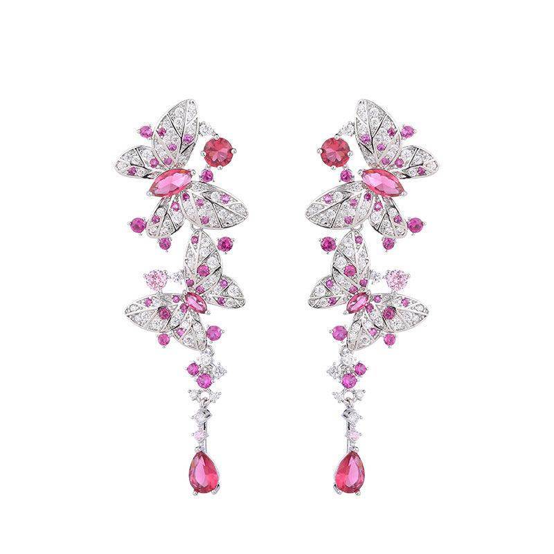 Long butterfly tassel zircon earrings 717866240971 - COCOMELODY