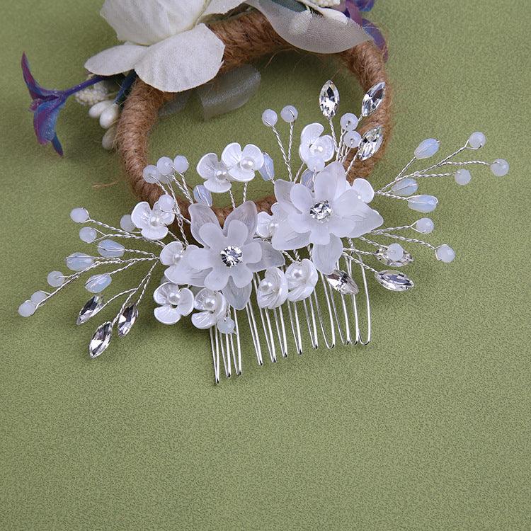 White pearl Pan Hair comb ornaments Handmade flower headdress bridal ornaments 728343527290 - COCOMELODY