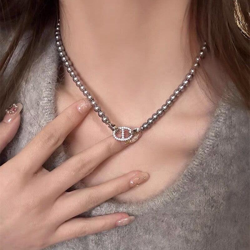 Pearl necklace sweater chain choker collarbone chain 748784777293 - COCOMELODY