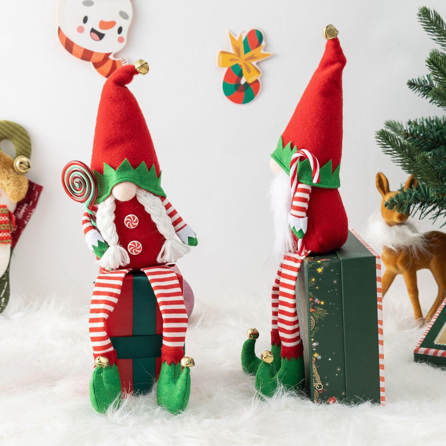 Christmas elf long legs no face doll props decorative scene layout pieces 735602523231