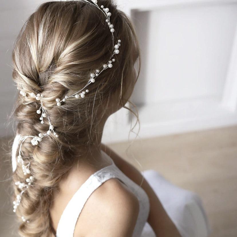 Bride wedding headwear 1 meter long pearl copper hair chain handmade hair accessories 782453848826