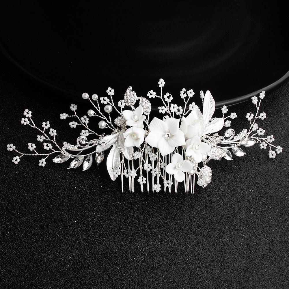 Pearl beaded hair comb Handmade ceramic flower comb 589015686895 - COCOMELODY