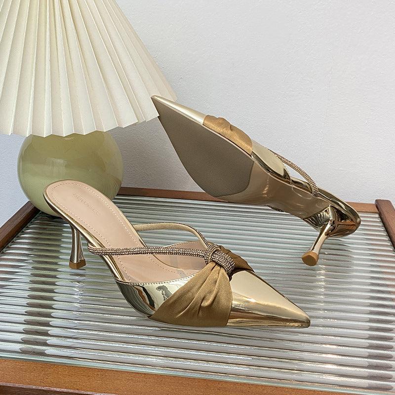 Satin pointed rhinestone high-heeled sandals 829637430849 - COCOMELODY