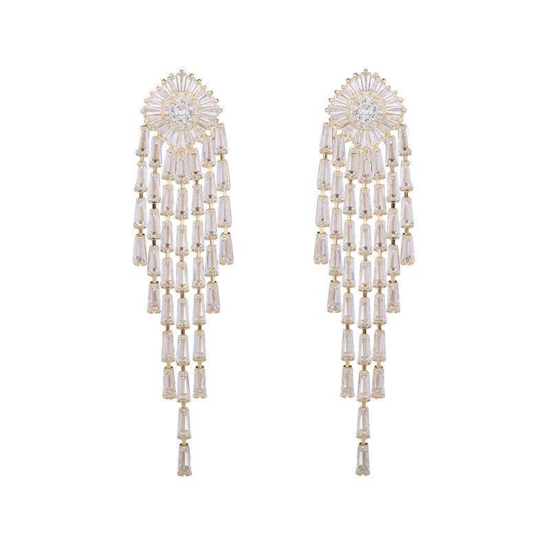 Zircon long tassel earrings 712757587269 - COCOMELODY