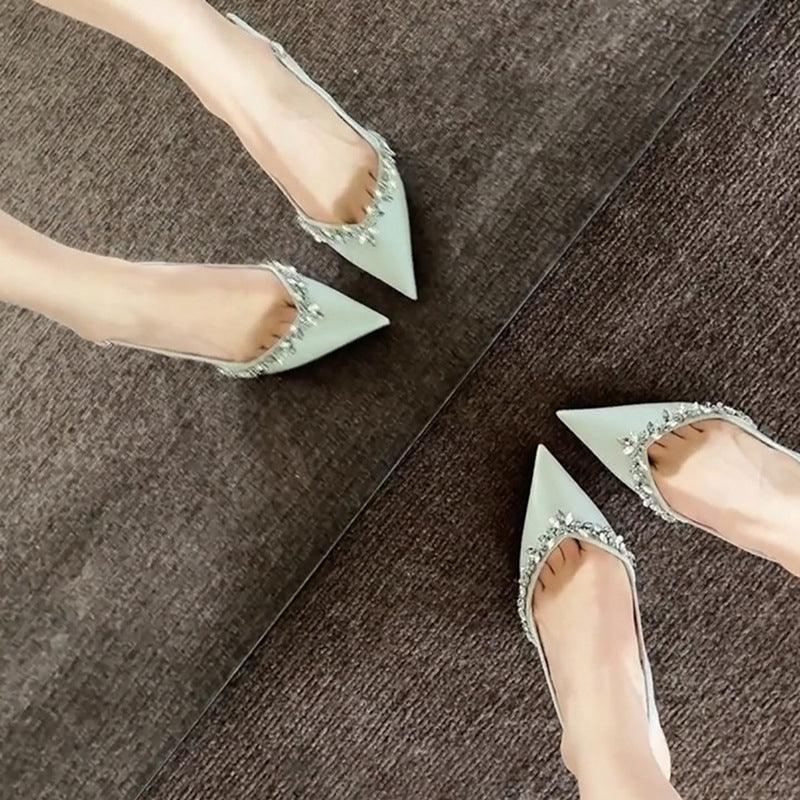 Nude rhine-diamond sexy pointy stilettos 826524478306 - COCOMELODY