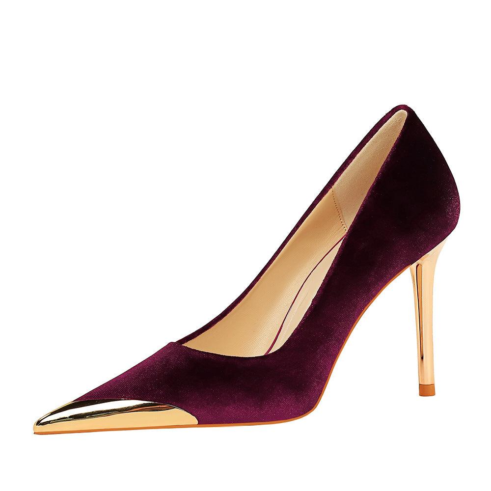 Metallic Pointed Toe Stiletto Heels 718321941230 - COCOMELODY