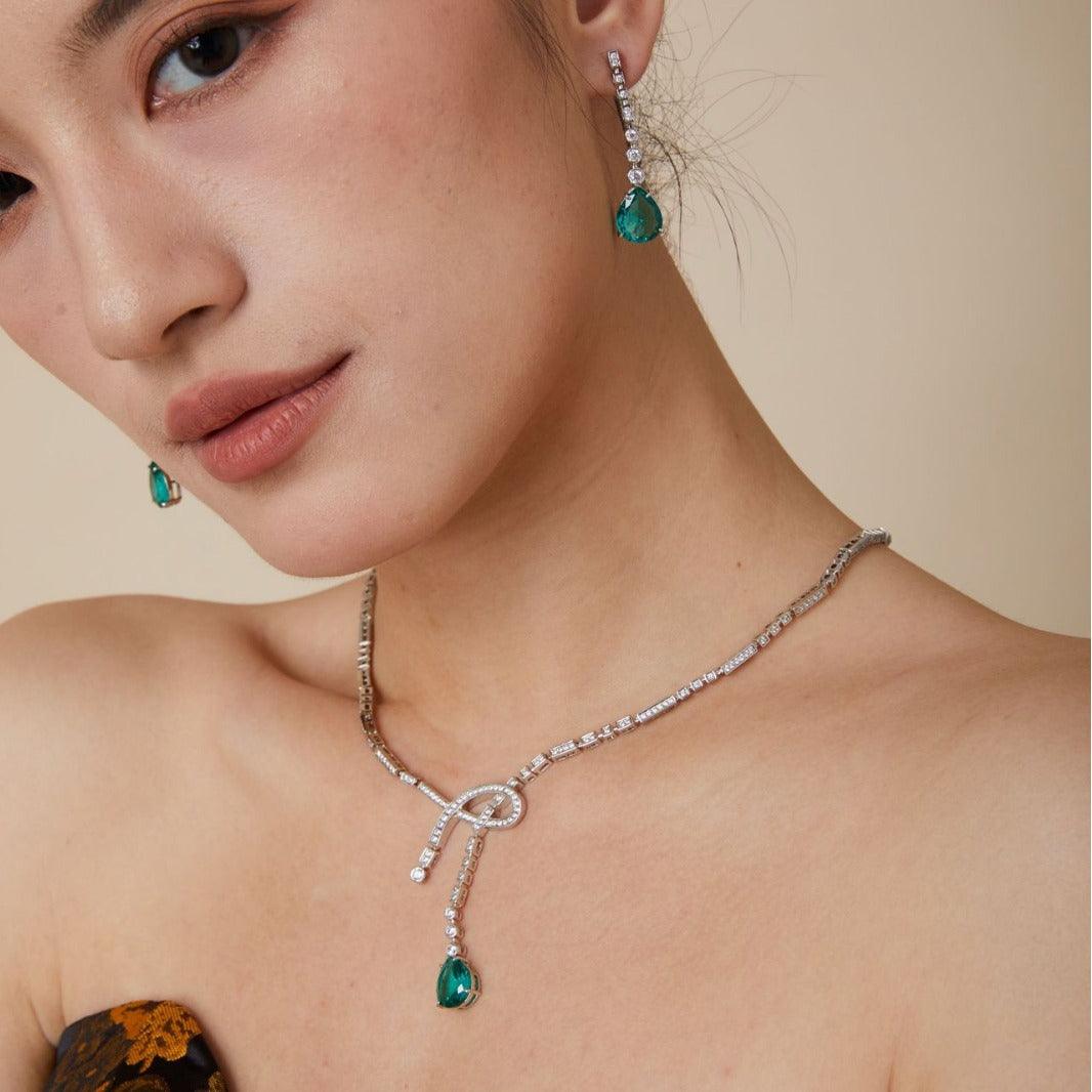 Water drop yellow treasure gold-plated ribbon knot necklace 795816733199 - COCOMELODY