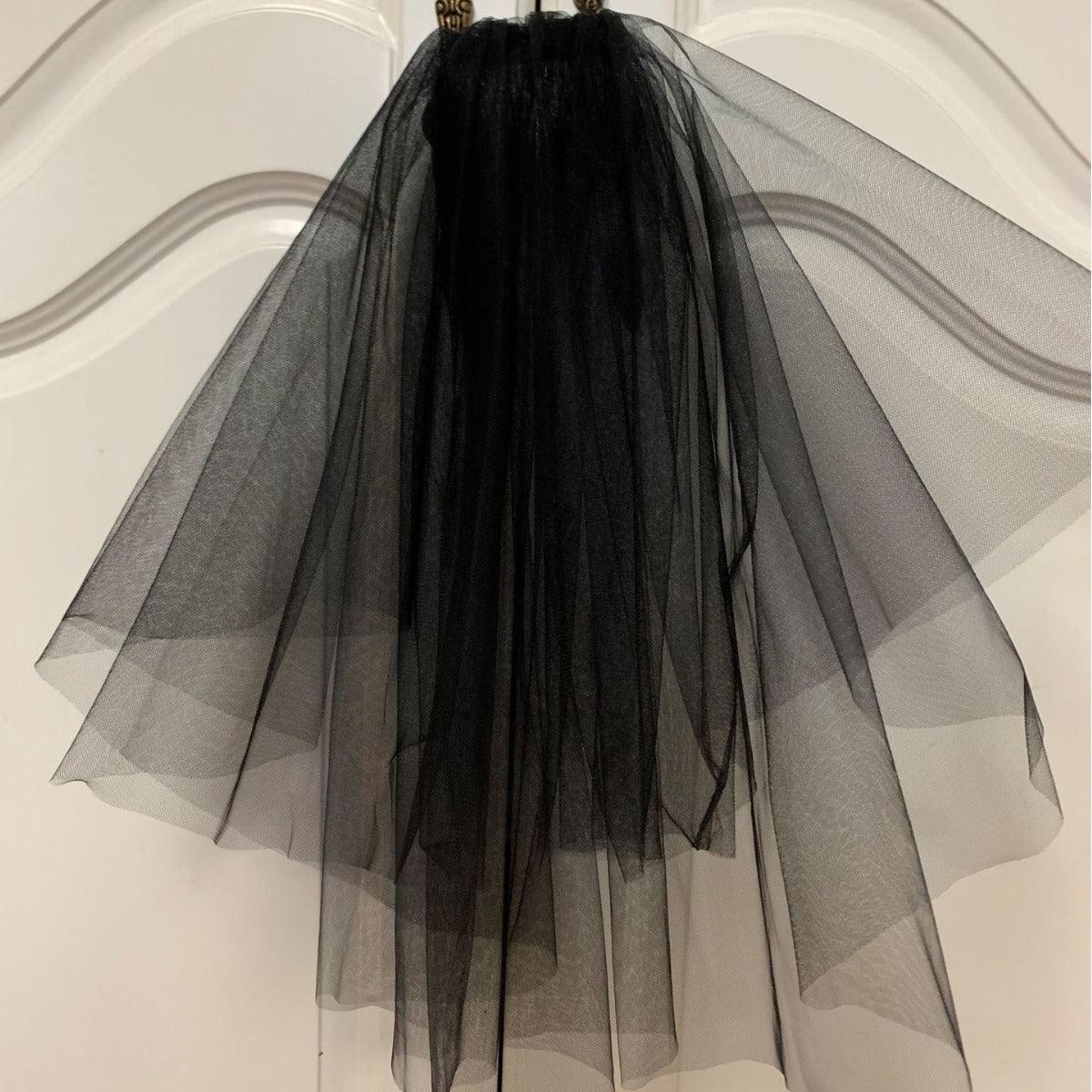 Black simple short double veil cover hair comb 644309462876 - COCOMELODY