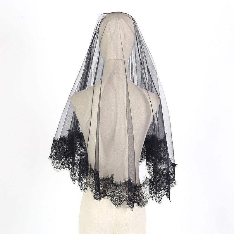 Halloween Headwear Ghost Bridal Veil Black Short 639063655722 - COCOMELODY