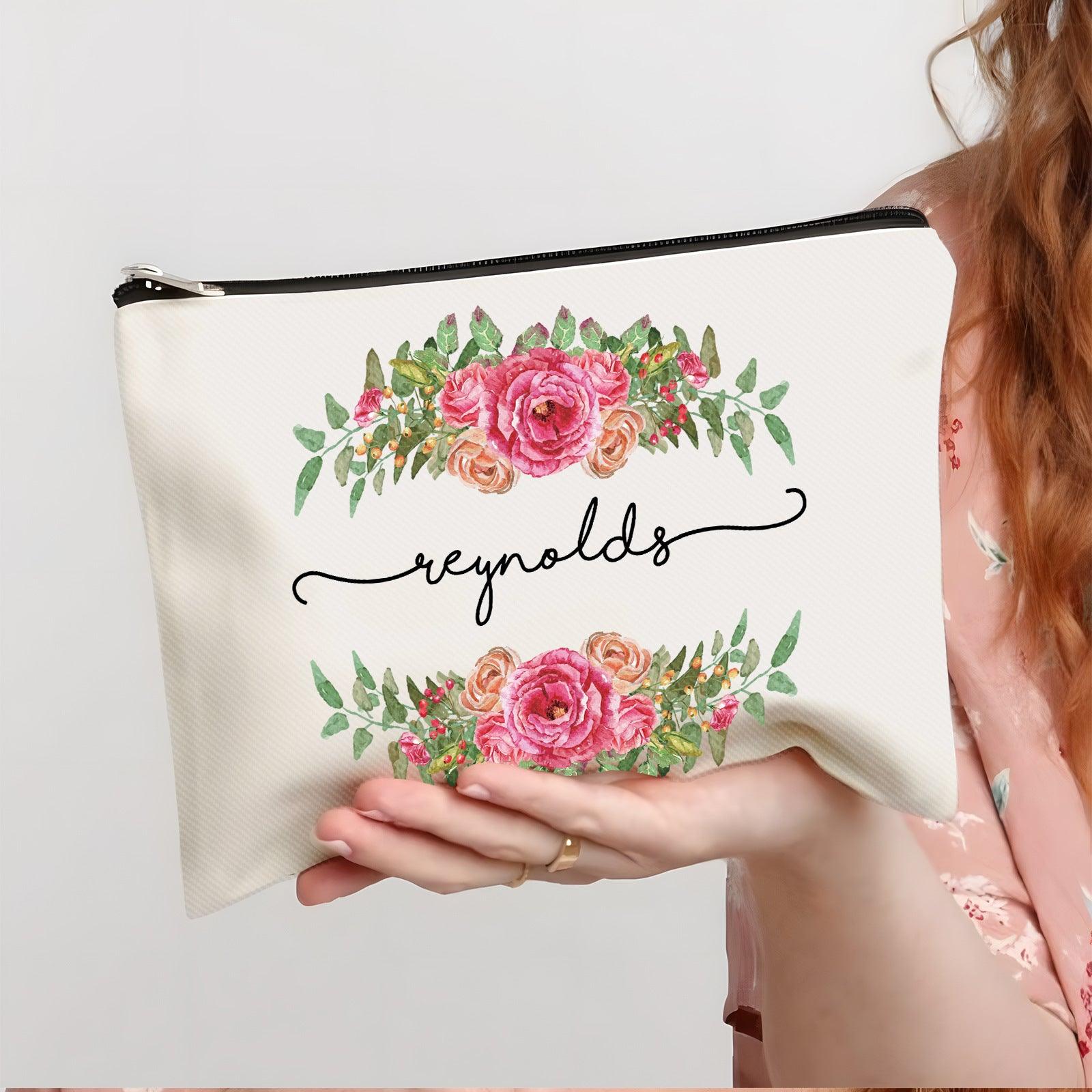 Personalized linen printed alphabet portable makeup bag 807953553521 - COCOMELODY