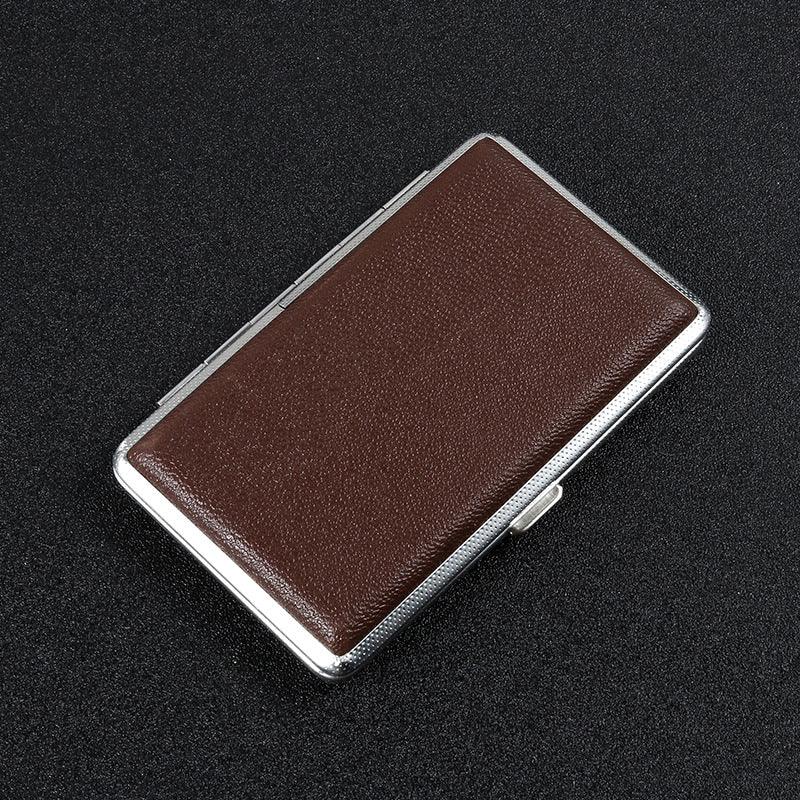 Ultra-thin portable men's leather creative metal high-grade leather cigarette case 775270864915 - COCOMELODY