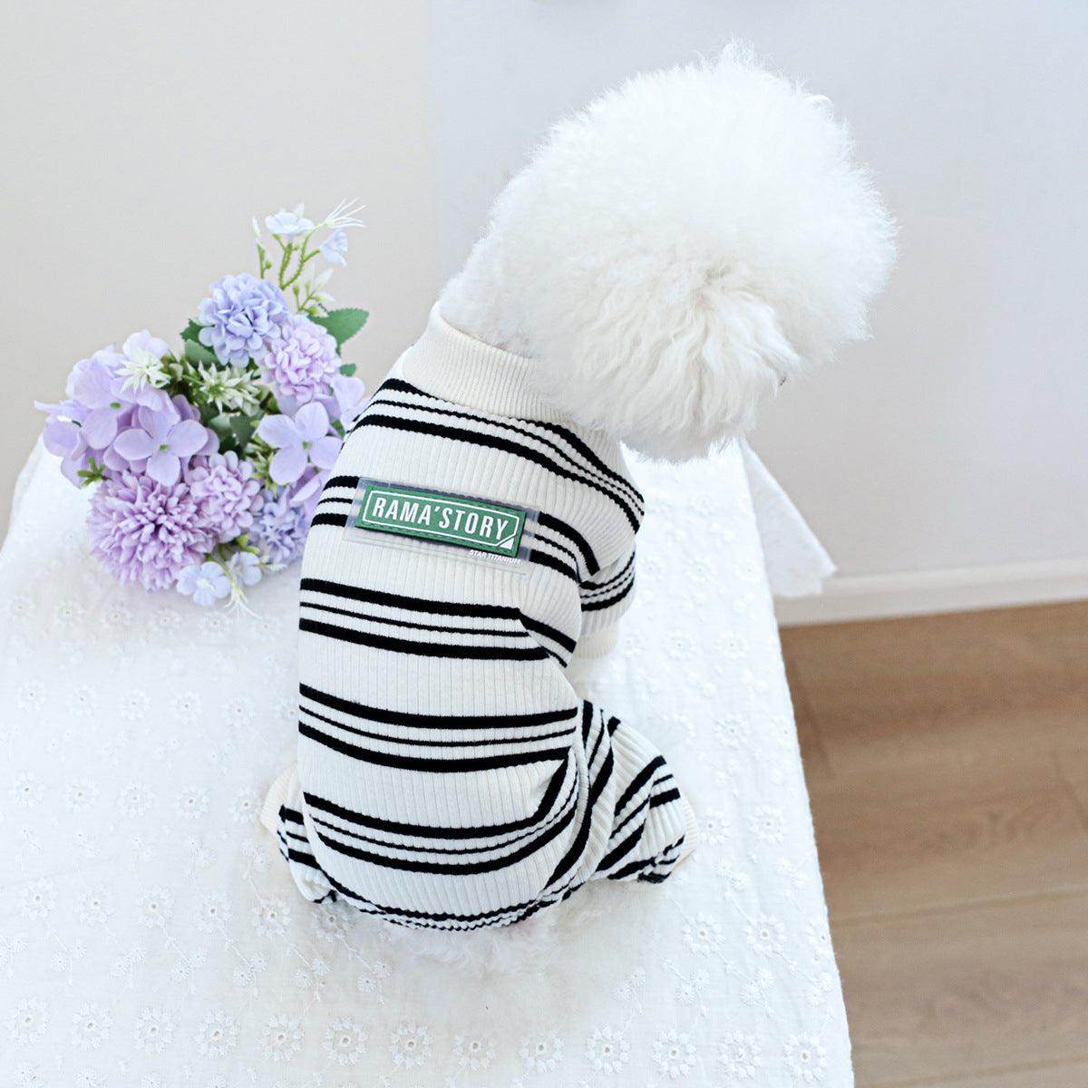 Pet clothes Dog cat clothing one-piece black and white strip home clothes 826130083807 - COCOMELODY