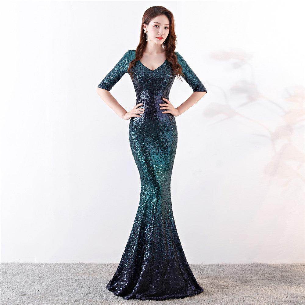 Trumpet-Mermaid Floor Length Sequins Dress 743692331466 - COCOMELODY