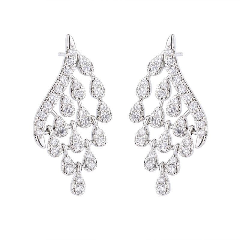 White zircon earrings with fringe 681850127507 - COCOMELODY