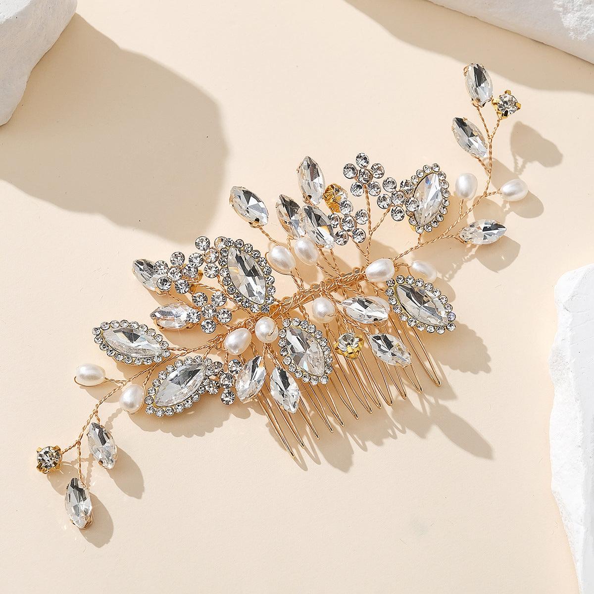 Bridal hair comb Wedding ladies Vintage updo accessories Handmade rhinestone pearl hair comb 757689767059 - COCOMELODY
