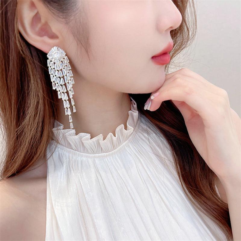 Zircon long tassel earrings 712757587269 - COCOMELODY
