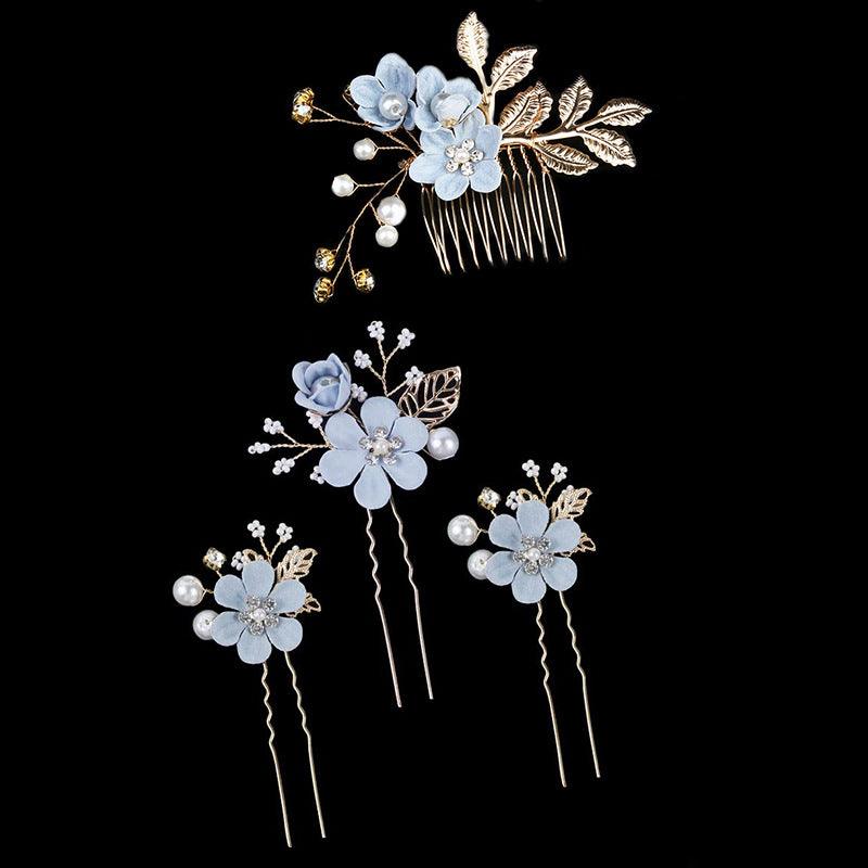 Wedding Hair Comb Pearl Crystal Bride Hair Accessories Set of 4 709072032456 - COCOMELODY