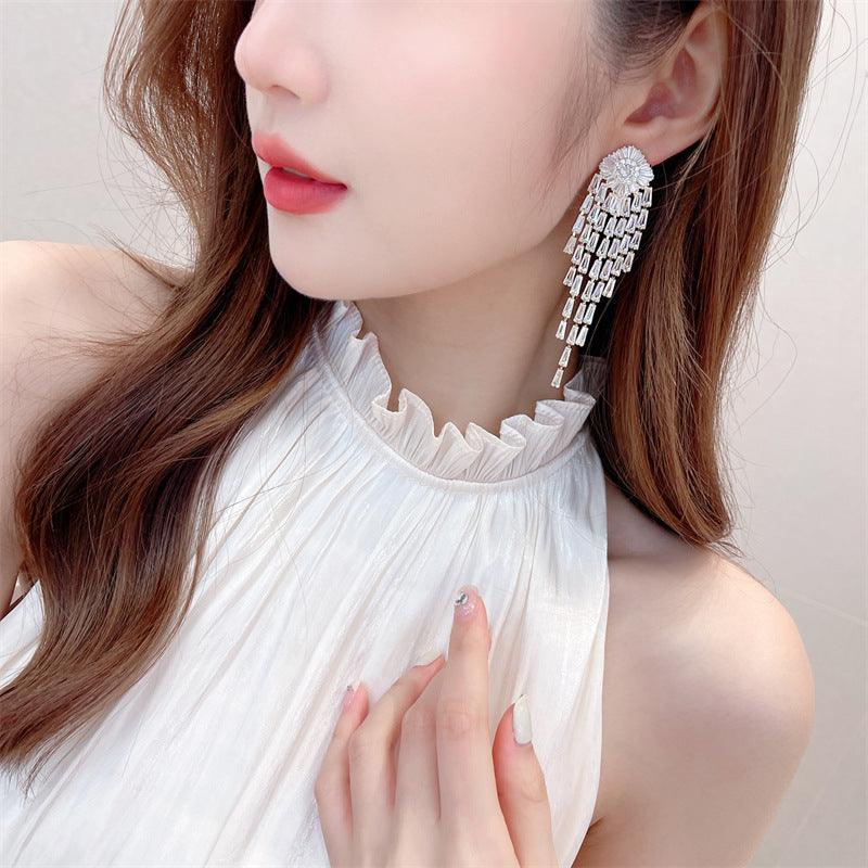 Zircon long tassel earrings 712757587269 - COCOMELODY