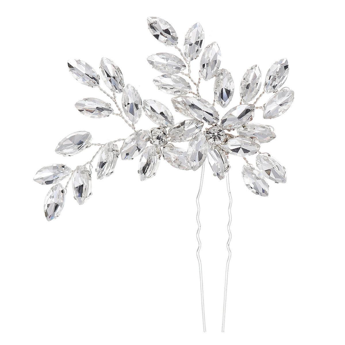 Wedding accessories Hairpin Bun Hair headdress U-shaped hair fork pin Hand-made horseeye rhinrhinee bridal hairpin 794126659820 - COCOMELODY