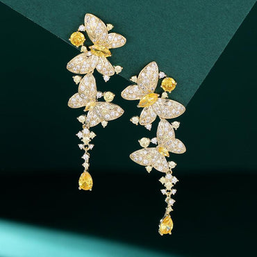 Long butterfly tassel zircon earrings 717866240971 - COCOMELODY