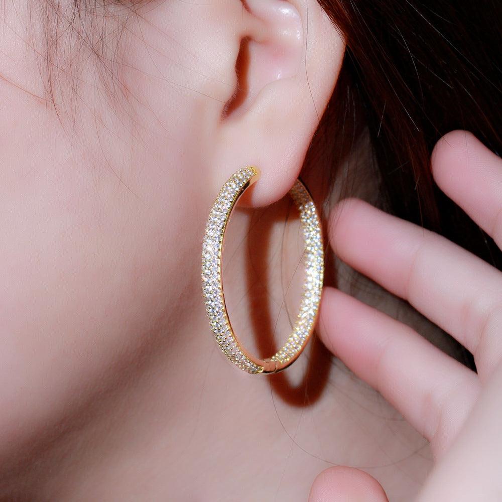 Zircon plated round earrings 641798255069 - COCOMELODY
