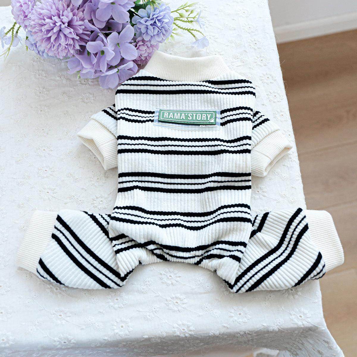 Pet clothes Dog cat clothing one-piece black and white strip home clothes 826130083807 - COCOMELODY