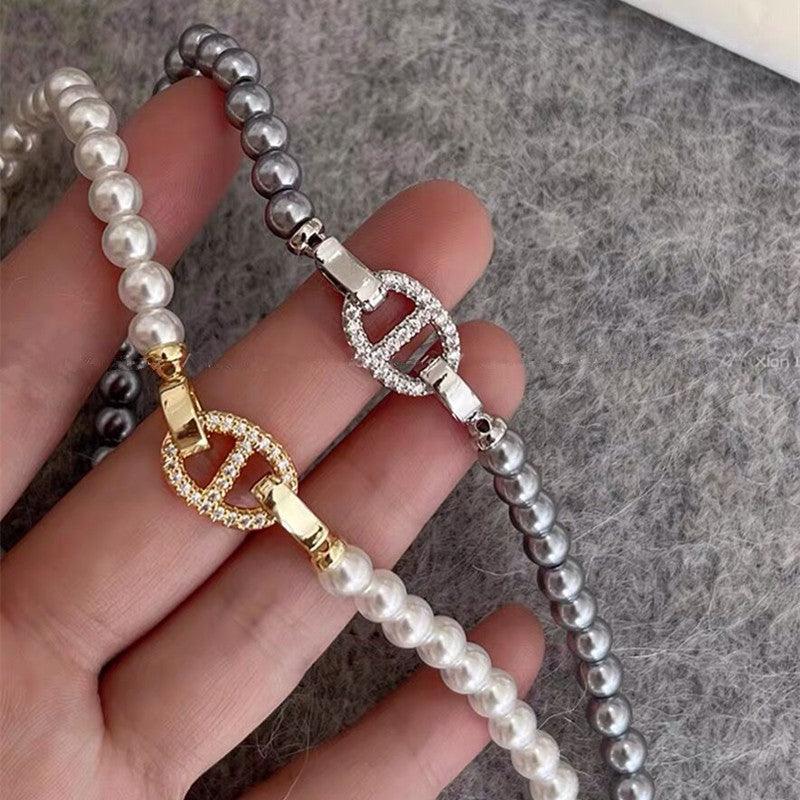 Pearl necklace sweater chain choker collarbone chain 748784777293 - COCOMELODY