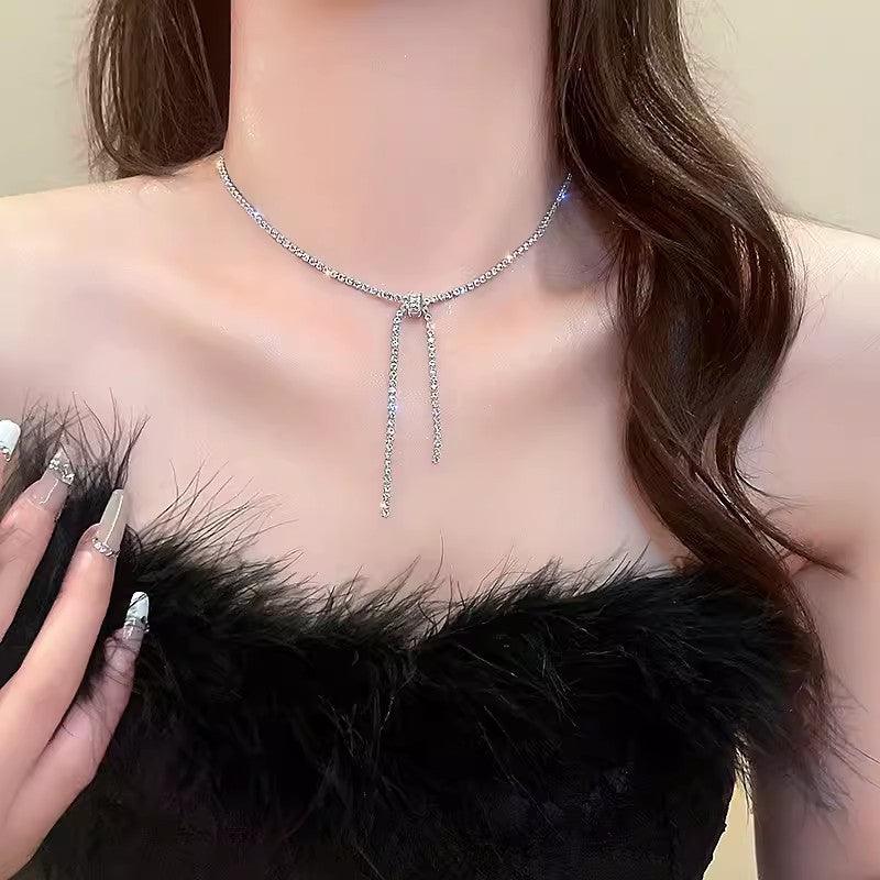 Flash diamond silver bow necklace 814239703094 - COCOMELODY