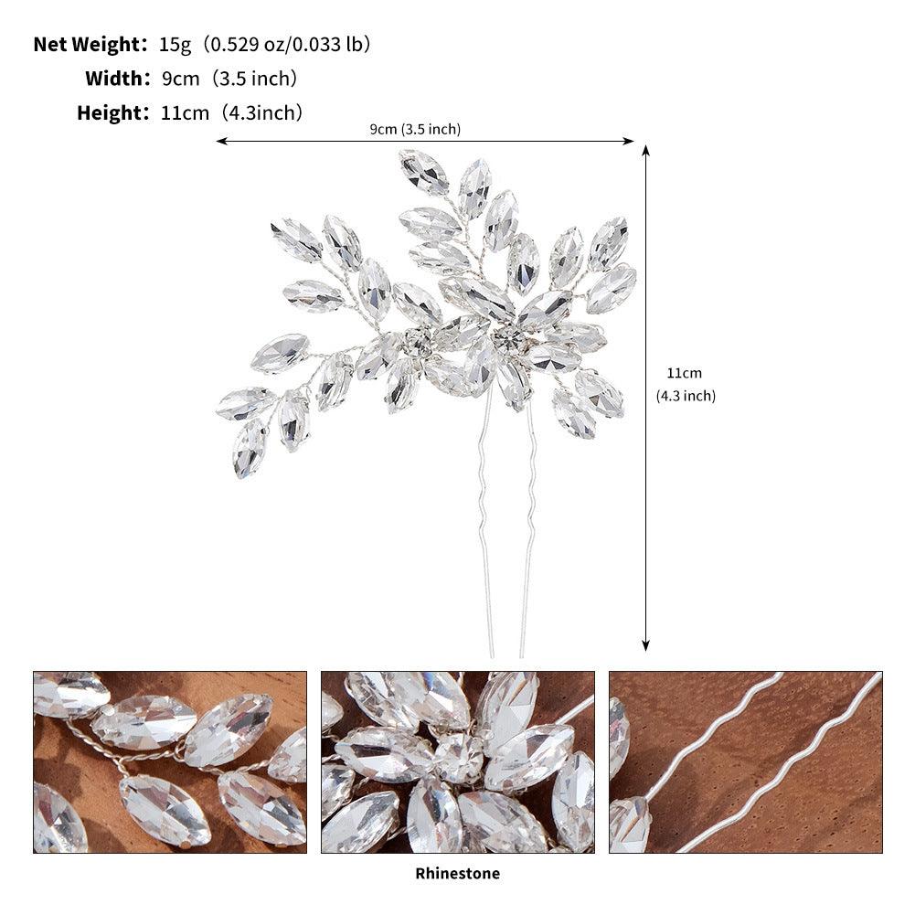 Wedding accessories Hairpin Bun Hair headdress U-shaped hair fork pin Hand-made horseeye rhinrhinee bridal hairpin 794126659820 - COCOMELODY