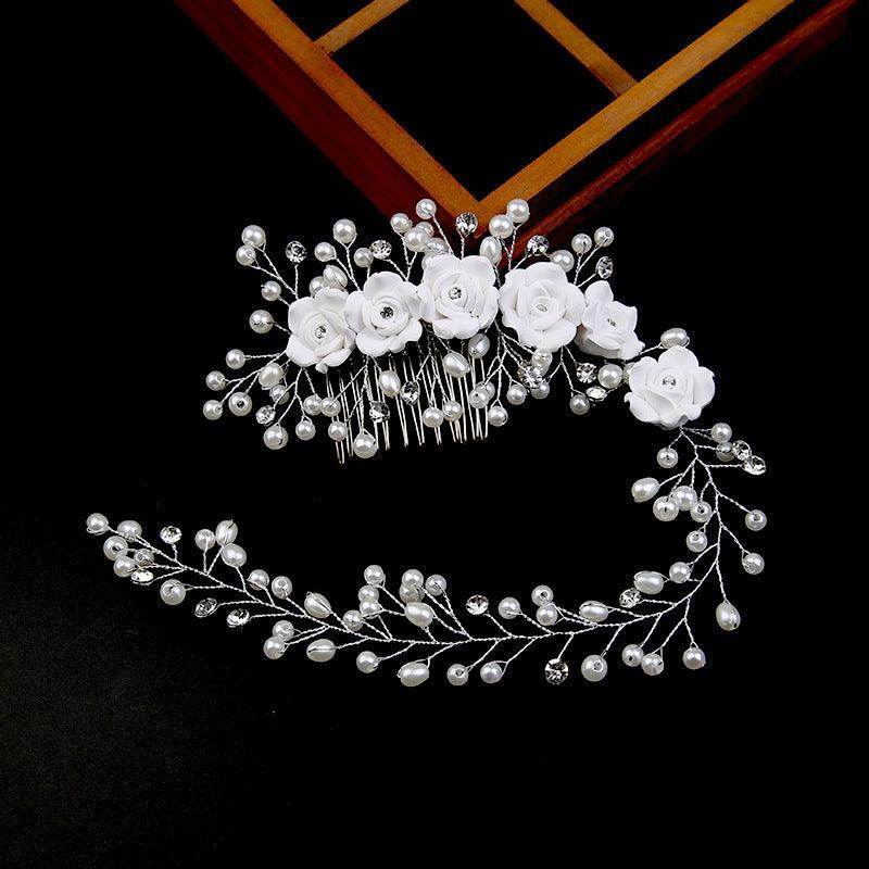 Exquisite handmade bridal hair accessories Pearl leaves rose Combs 573073773955 - COCOMELODY