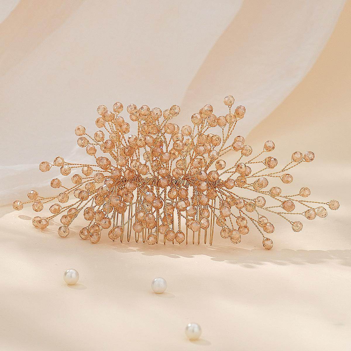 Bridal headwear Handmade crystal hair comb Wedding dress updo accessories Luxury and beautiful hair comb 756137741353 - COCOMELODY