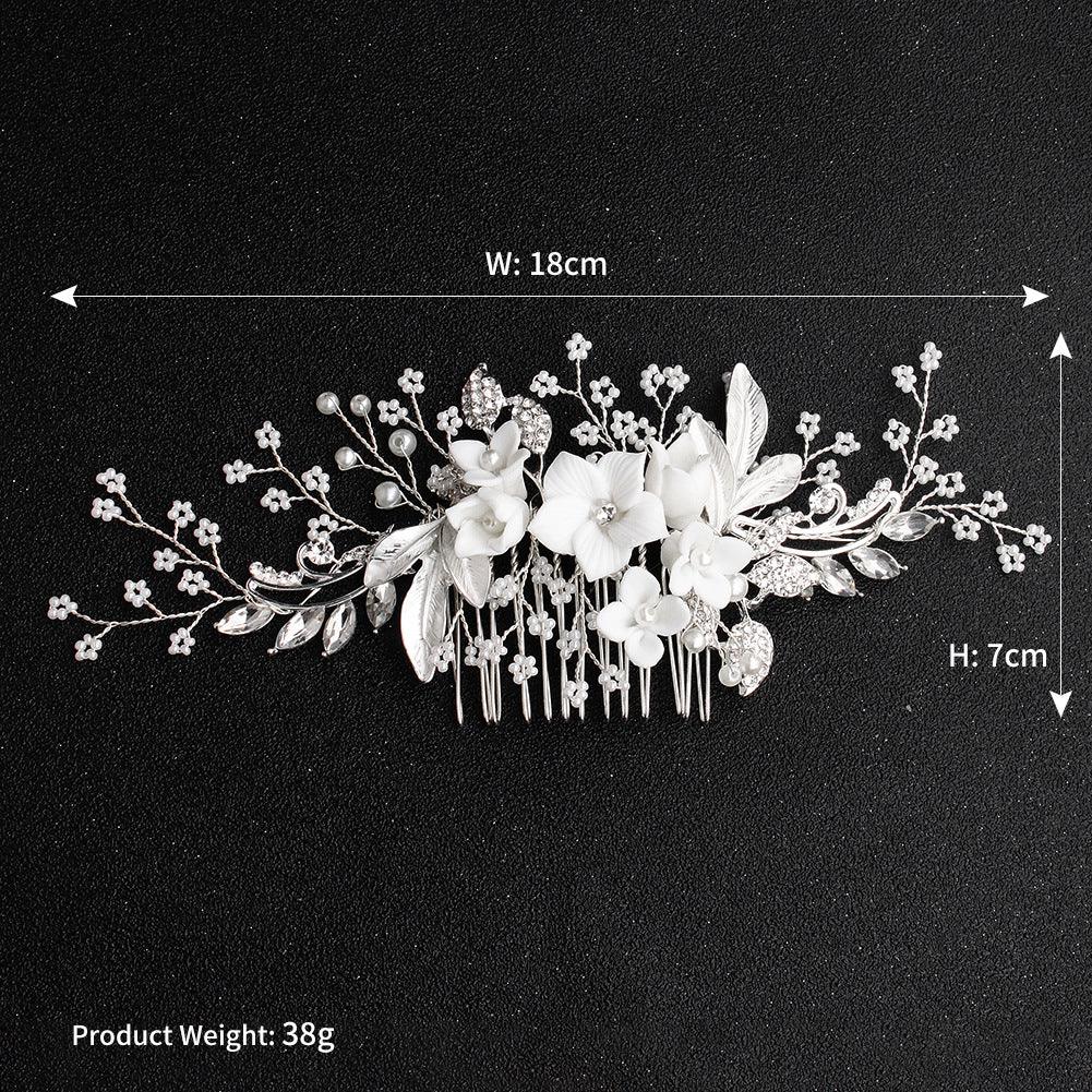 Pearl beaded hair comb Handmade ceramic flower comb 589015686895 - COCOMELODY