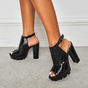 Peep Toe Ankle Strap Pointy Block Heel Sandals 666210033920 - COCOMELODY