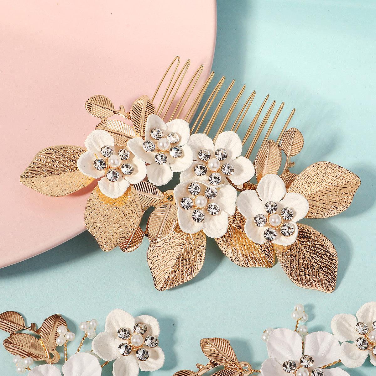 Vintage Leaf Flower hairpin set Bridal Wedding Headwear Handmade Hairpin and comb 771959289349 - COCOMELODY