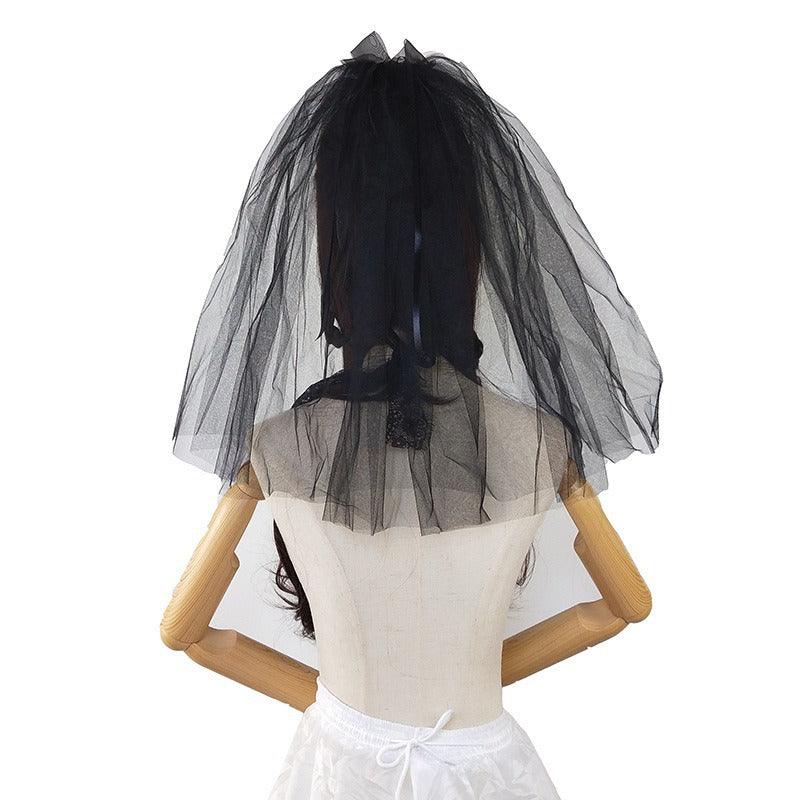 Black veil chiffon bow simple headdress with plain edge 607106461584 - COCOMELODY