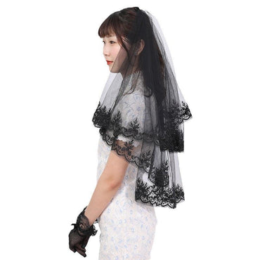 Short double comb Halloween black headdress lace veil 652118383139 - COCOMELODY