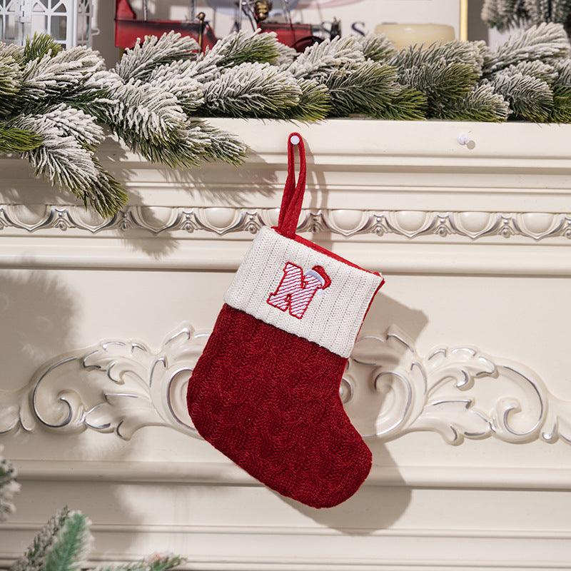 Christmas decorations Red knitted alphabet Embroidery Christmas socks Colorful DIY name gift socks 831001958177