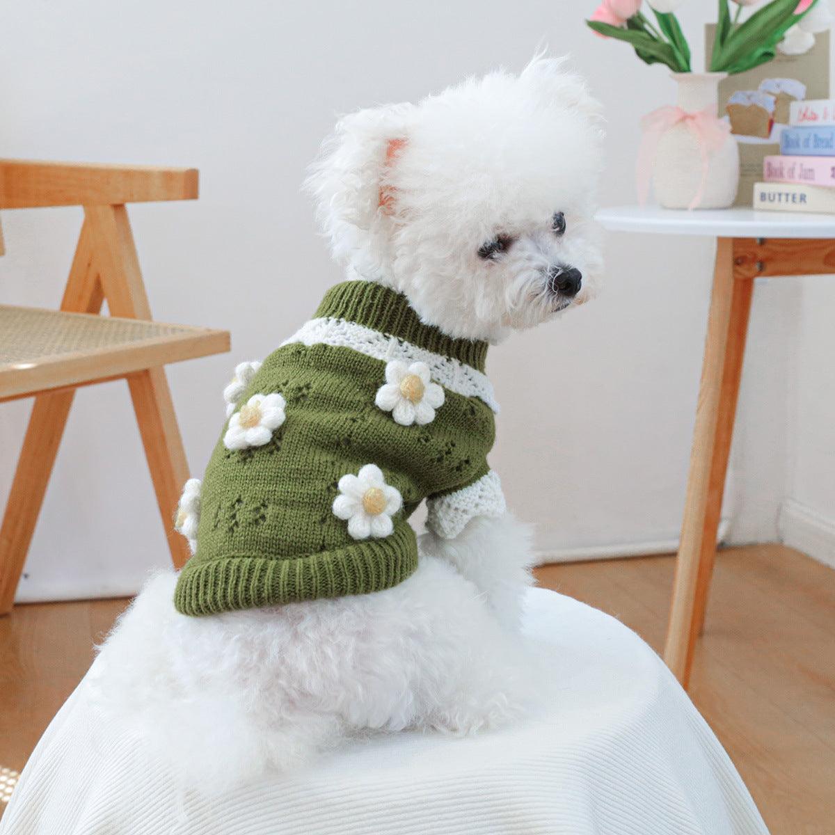 Autumn and winter dog flower sweaters pet cat clothing 650873775915 - COCOMELODY
