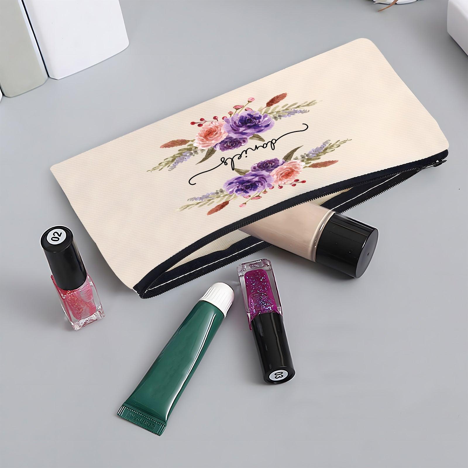 Personalized linen printed alphabet portable makeup bag 807953553521 - COCOMELODY