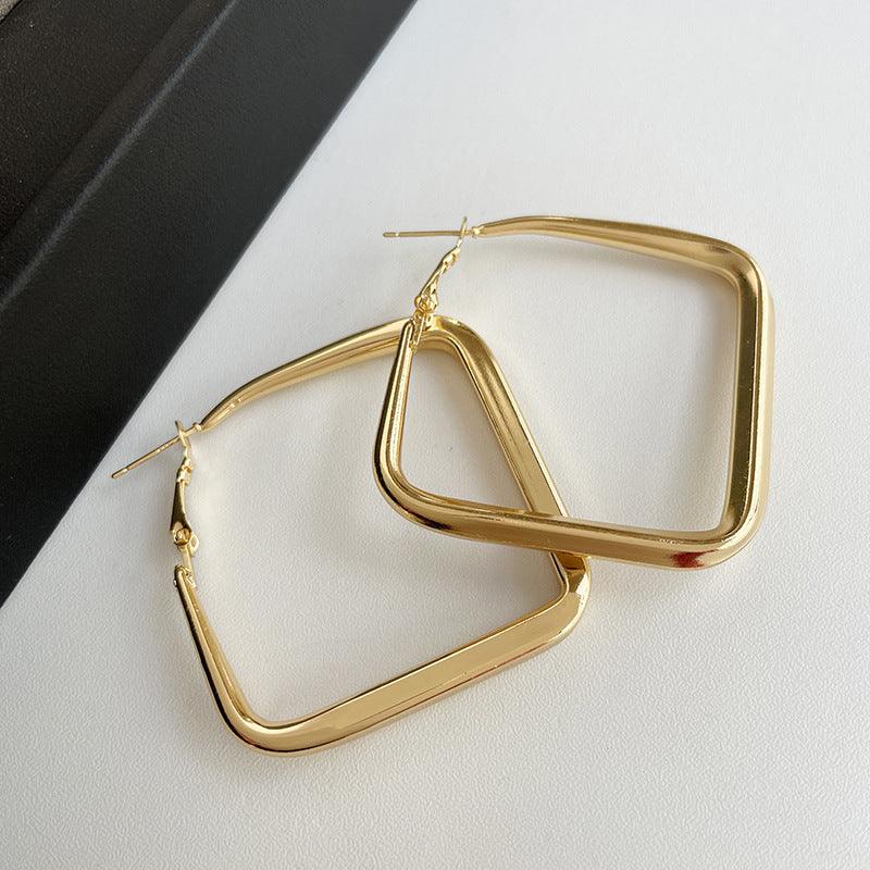 Diamond earrings in large metal blocks 759194871661 - COCOMELODY