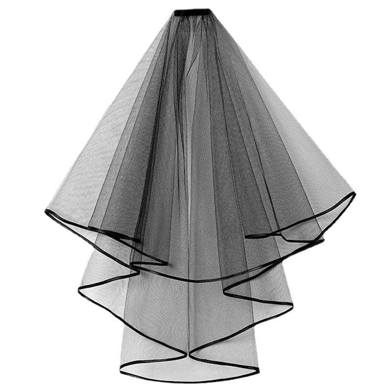Simple black wrapped Halloween vintage wedding multi-layered veil 171962684 - COCOMELODY