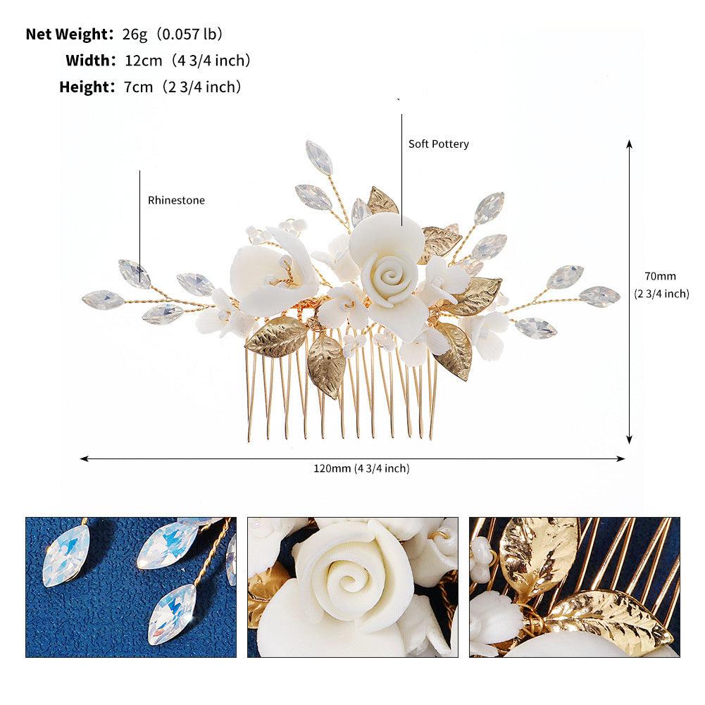 Bridal hair accessories Retro Jelly drill hand insert comb ceramic flower comb 733586558031 - COCOMELODY