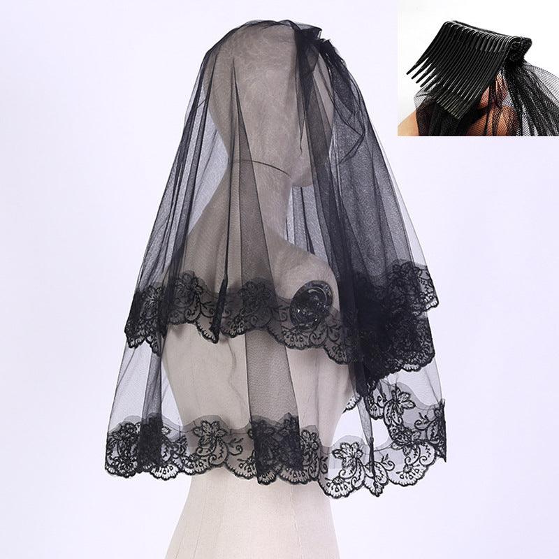 Halloween headwear Ghost bridal veil black short 639316031571 - COCOMELODY