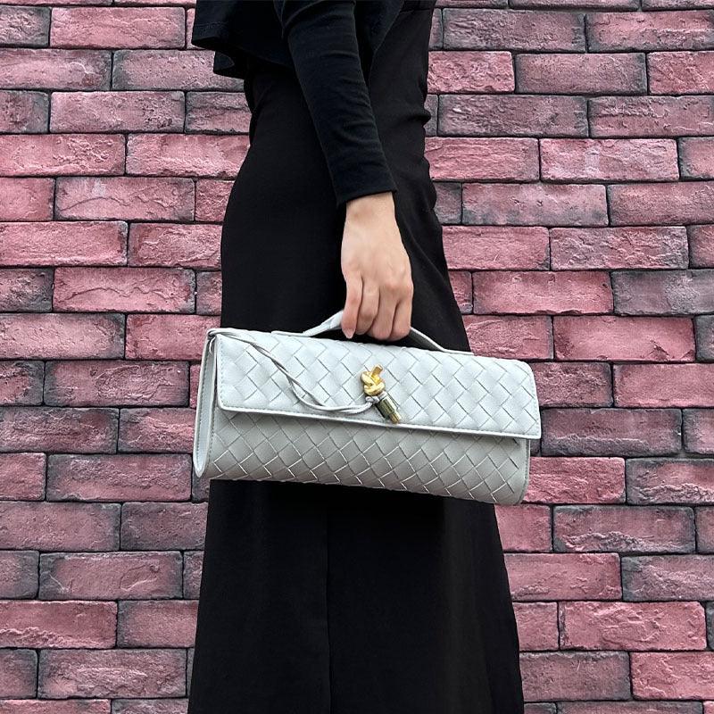 Leather clutch bag Hold leather woven square dinner bag 788440003397 - COCOMELODY