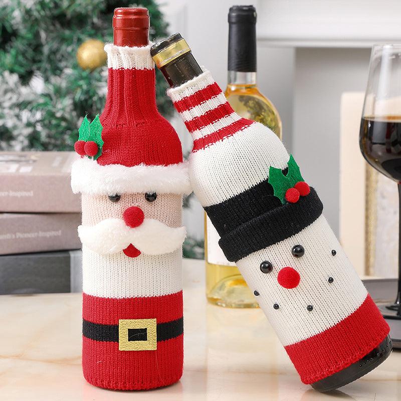 Christmas decorations wine knit bottle set holiday scene layout 644790993151 - COCOMELODY
