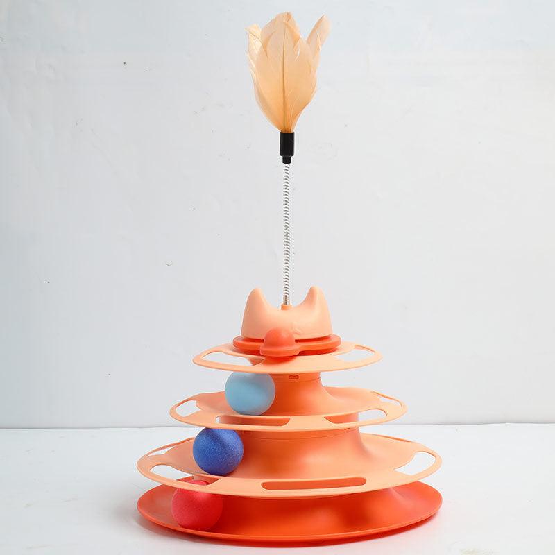 Cat toy three layer turntable track ball tease cat stick feather pet supplies 694484454159 - COCOMELODY
