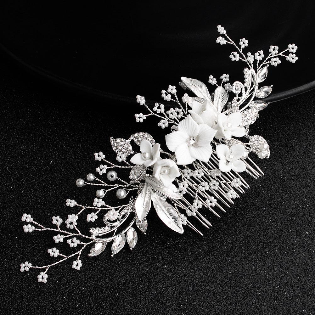 Pearl beaded hair comb Handmade ceramic flower comb 589015686895 - COCOMELODY