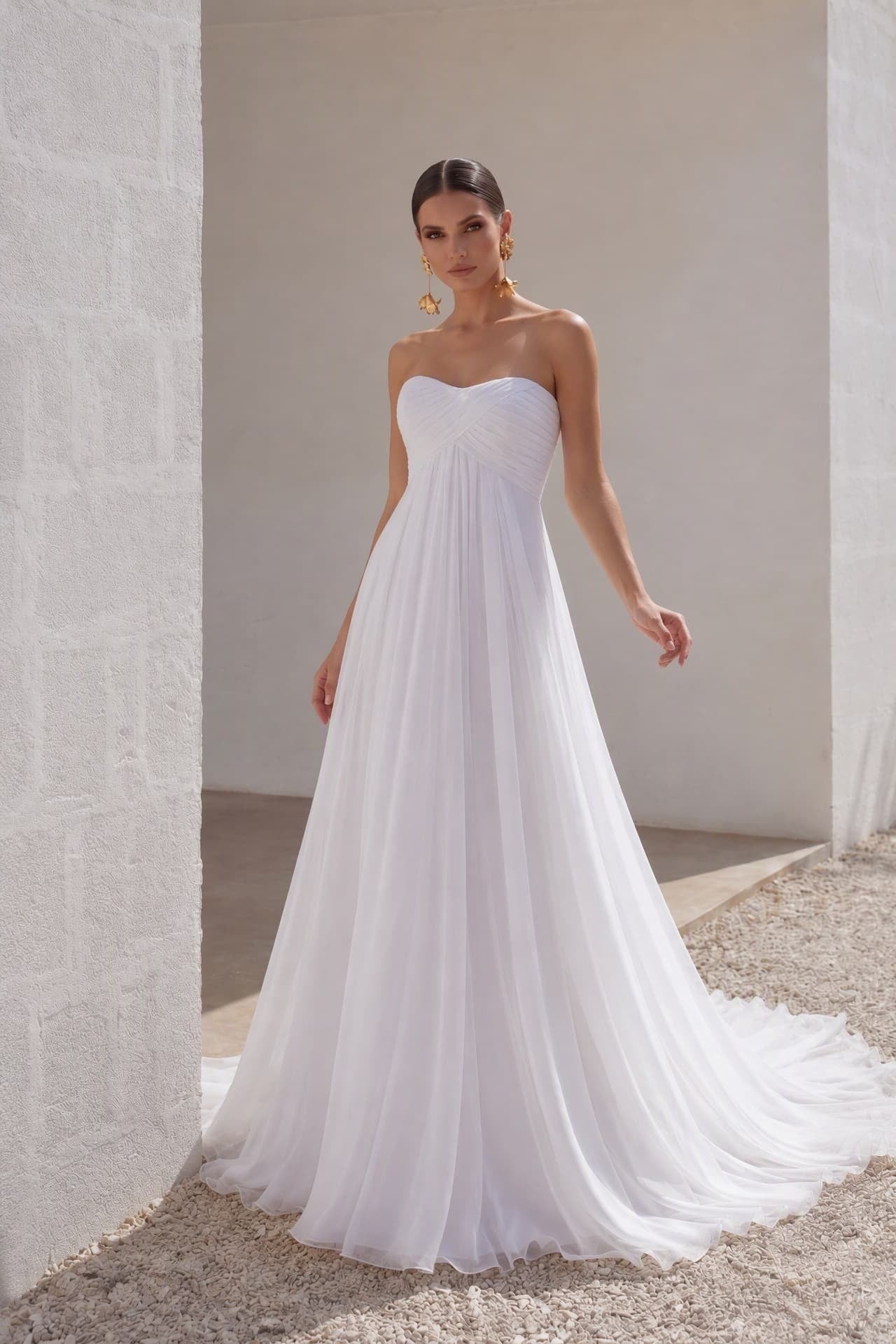 A-Line Court Train Chiffon Wedding Dress Pleating PR1436