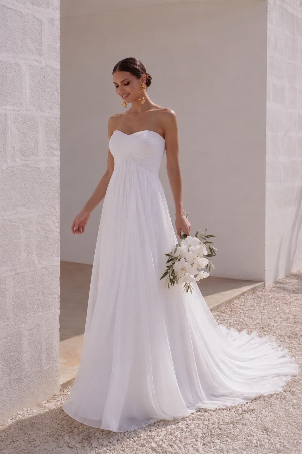 A-Line Court Train Chiffon Wedding Dress Pleating PR1436