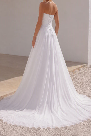 A-Line Court Train Chiffon Wedding Dress Pleating PR1436
